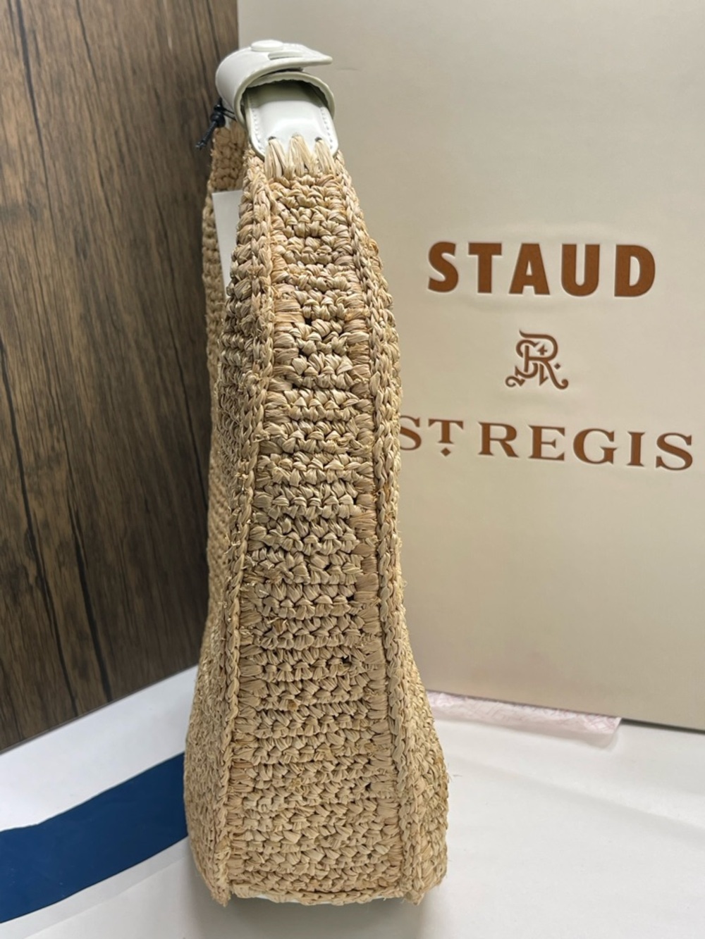 $395 STAUD for St. Regis Chic Moon Tote Bag Natural/Paper NWT - Picture 8 of 16